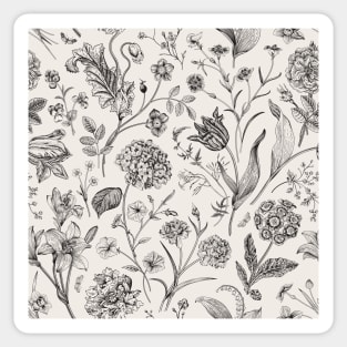 Cottagecore Vintage Garden Beige Toile de Jouy Floral Pattern Sticker